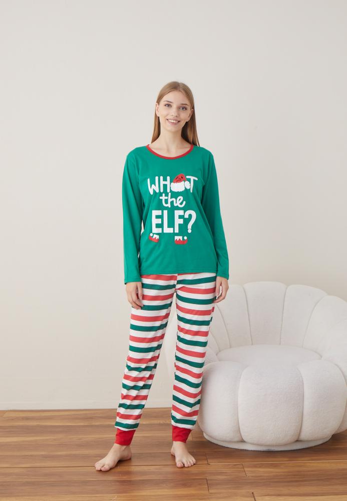 Pijama Dama Craciun "WHAT THE ELF ? " ,maneca lunga ,pantaloni lungi,Engros
